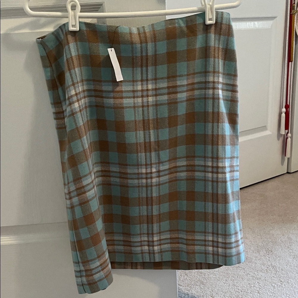 Talbots Blue and Brown Plaid Pencil Skirt
